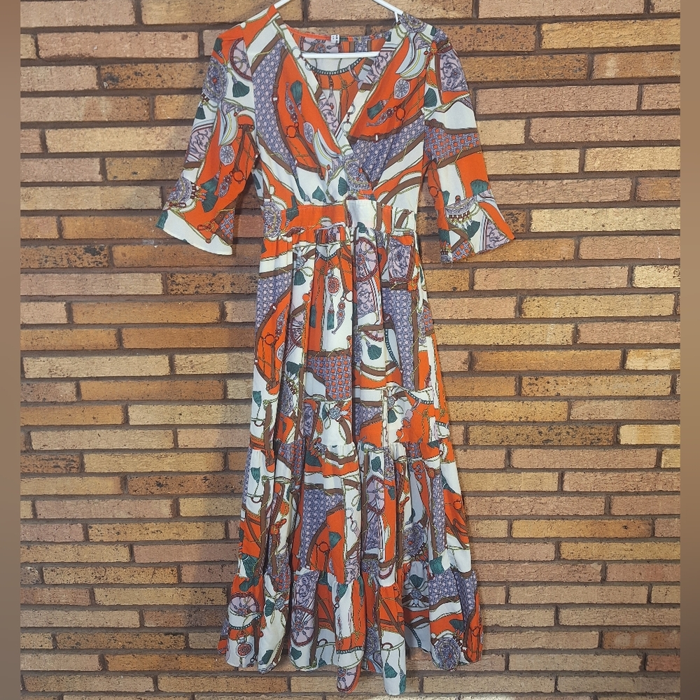 7even 5ive 8ight Orange Tassel Design Wrap Dress